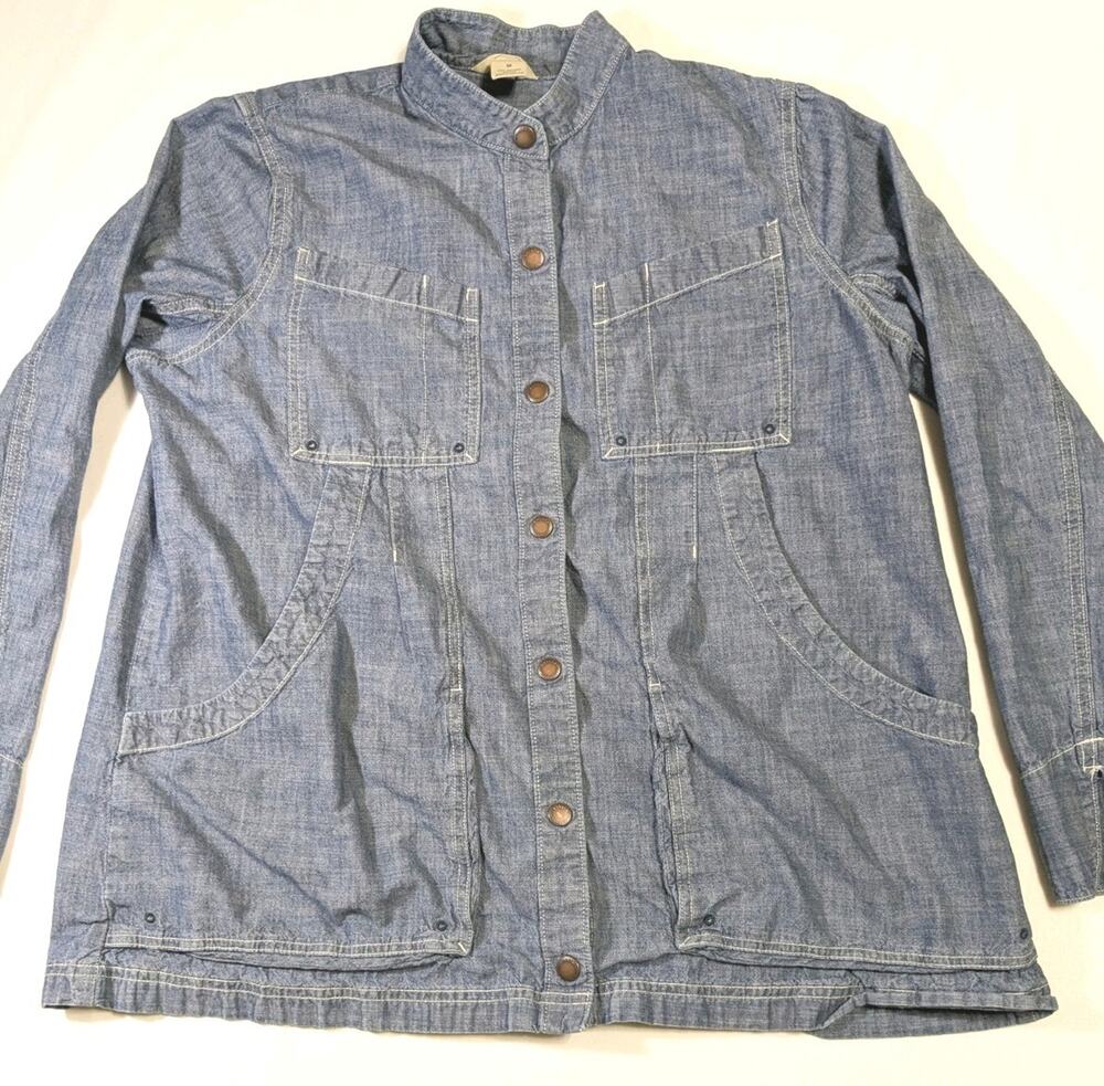 Duluth Trading Shirt Womens M Blue Chambray Rootstock Gardening Smock Organic